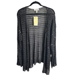Vintage Women’s S.M. Black 3X Sequin Long Sleeve Cardigan Evening Jacket NWT